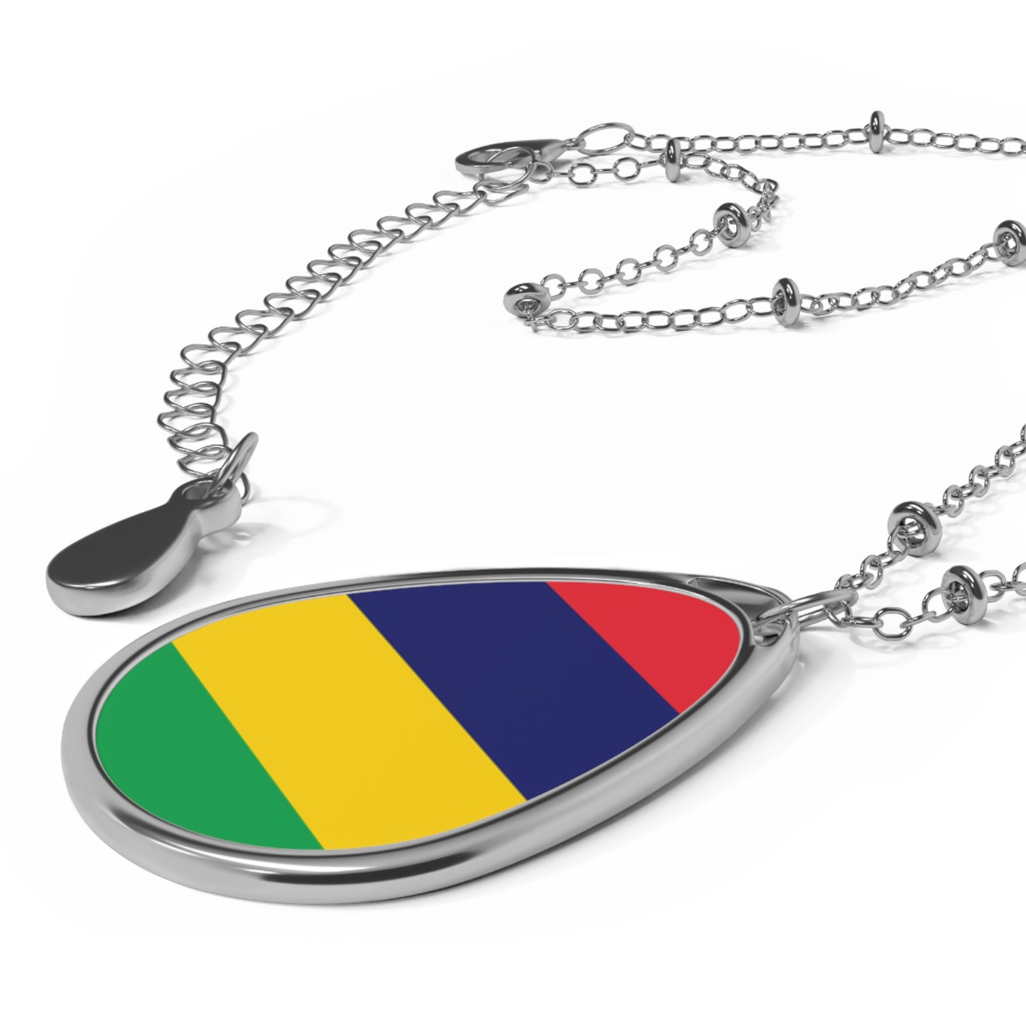 Mauritius Flag Oval Necklace | Mauritian Heritage Jewelry | Rep Ya Flag Pendant Necklace