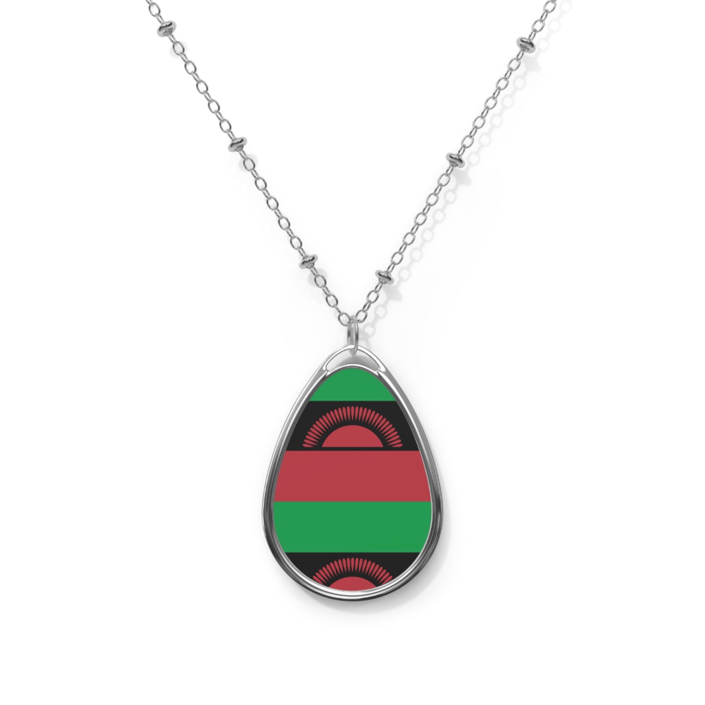 Malawi Flag Oval Necklace | Malawian Heritage Pendant | Rep Ya Flag