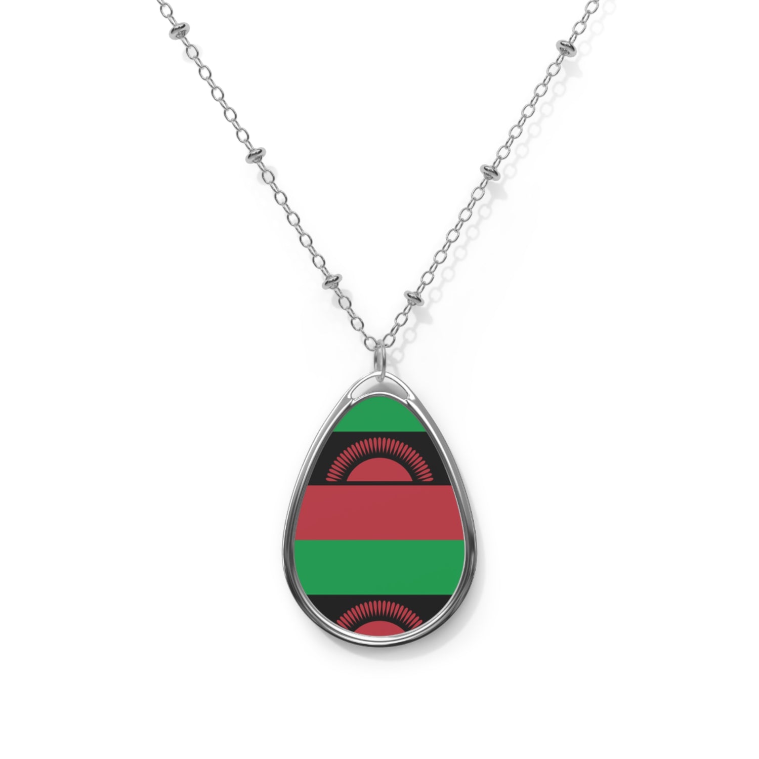 Malawi Flag Oval Necklace | Malawian Heritage Pendant | Rep Ya Flag
