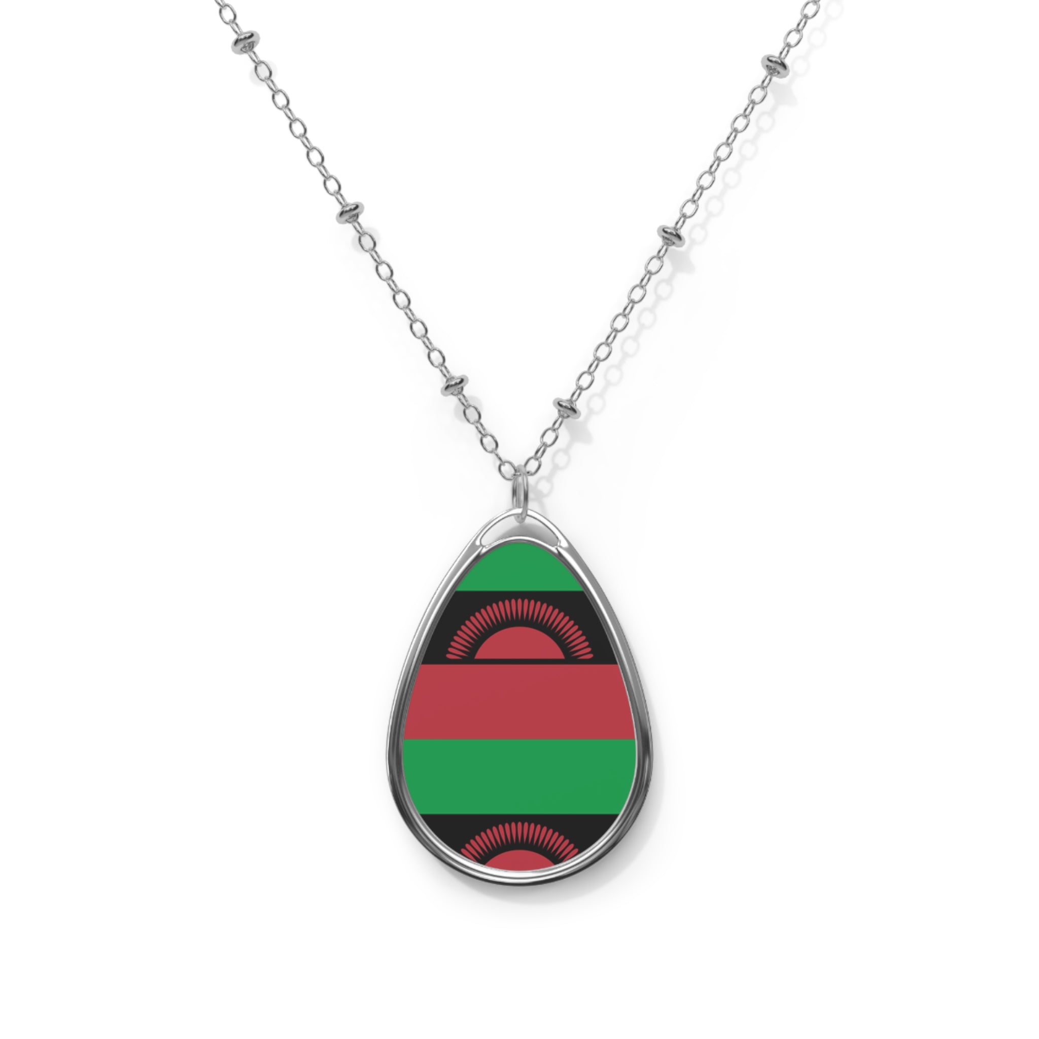 Malawi Flag Oval Necklace | Malawian Heritage Pendant | Rep Ya Flag