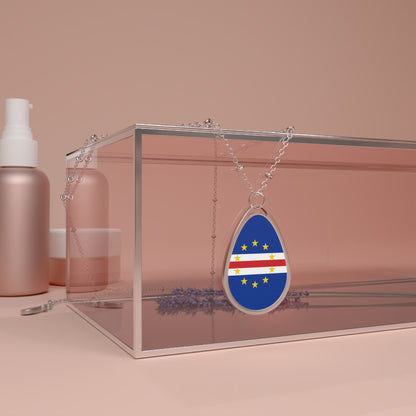 Cabo Verde Oval Necklace | Cape Verde Flag Pendant | Rep Ya Flag