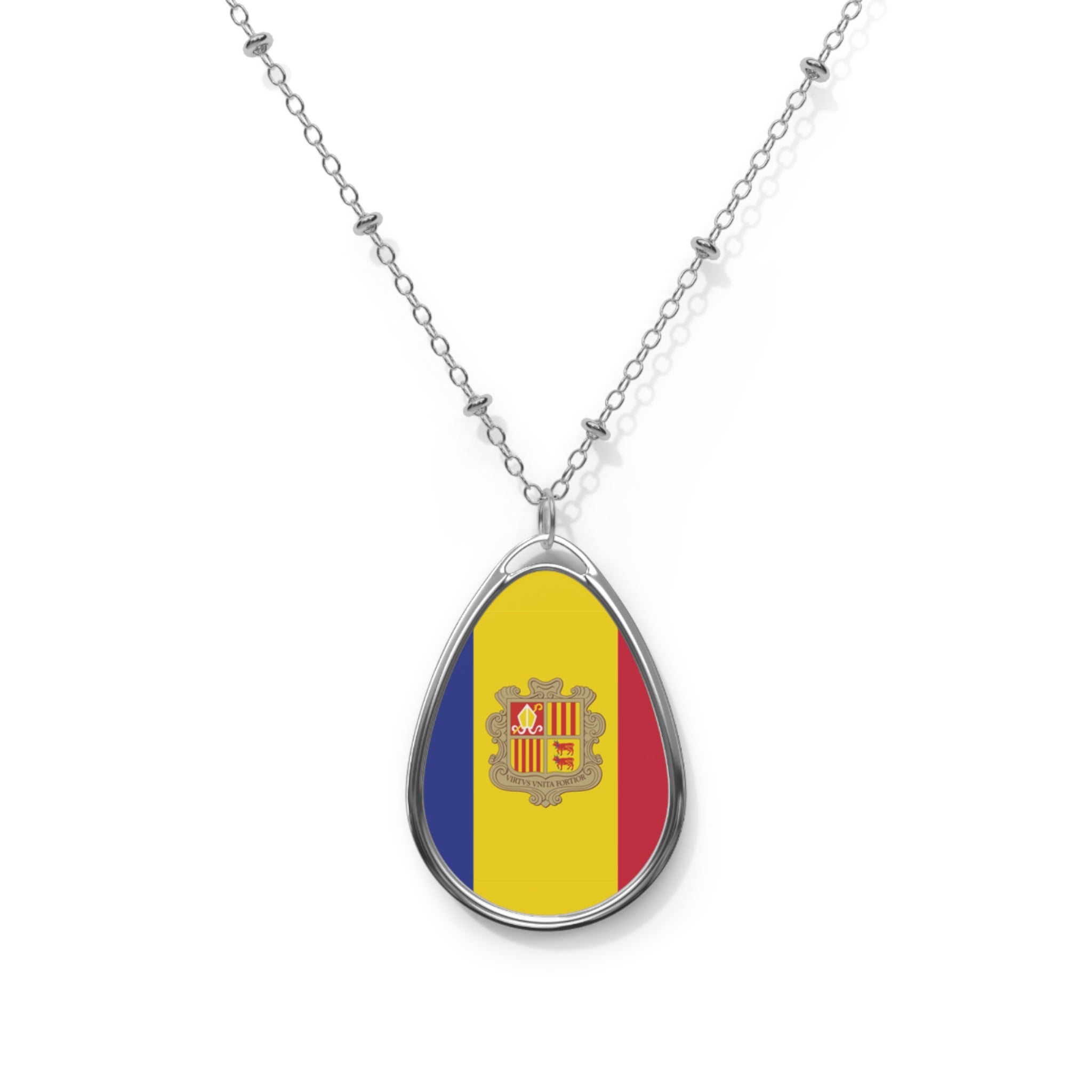 Andorra Flag Oval Necklace | Andorran Pride Patriotic Jewelry | Rep Ya Flag