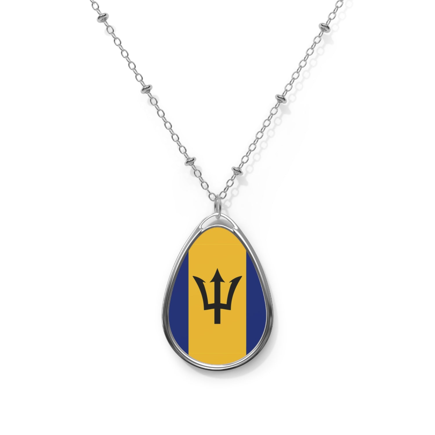 Barbados Flag Oval Necklace | Barbadian Pride Patriotic Jewelry | Rep Ya Flag