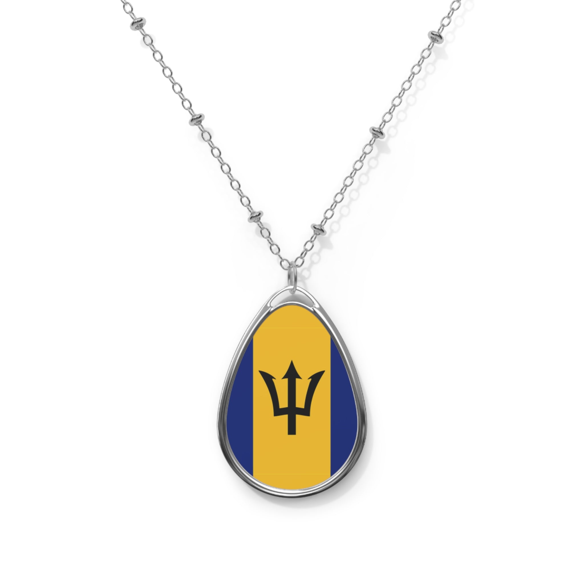Barbados Flag Oval Necklace | Barbadian Pride Patriotic Jewelry | Rep Ya Flag