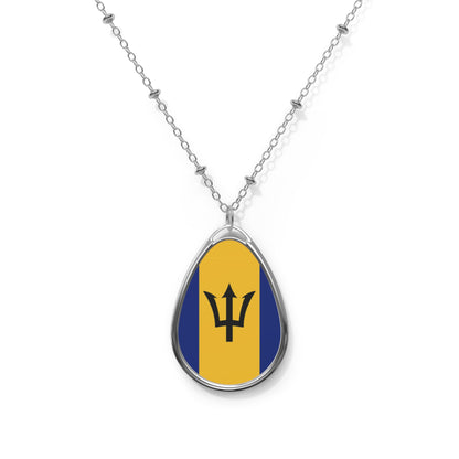 Barbados Flag Oval Necklace | Barbadian Pride Patriotic Jewelry | Rep Ya Flag