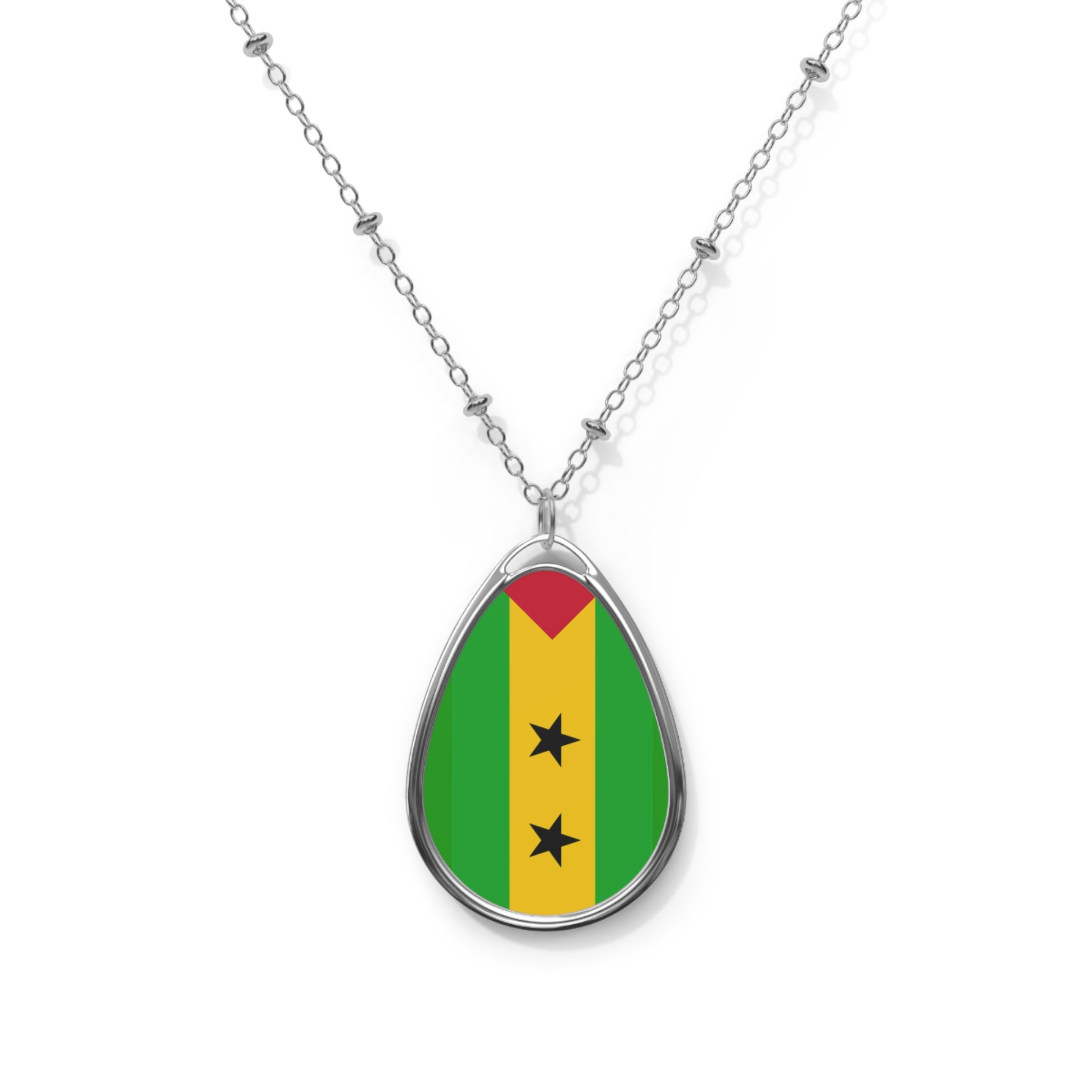 São Tomé and Príncipe Flag Oval Necklace | São Toméan Heritage Pendant | Rep Ya Flag