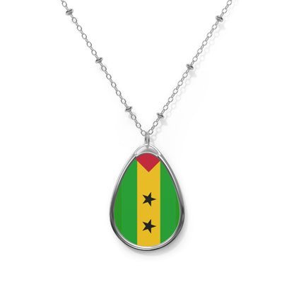 São Tomé and Príncipe Flag Oval Necklace | São Toméan Heritage Pendant | Rep Ya Flag