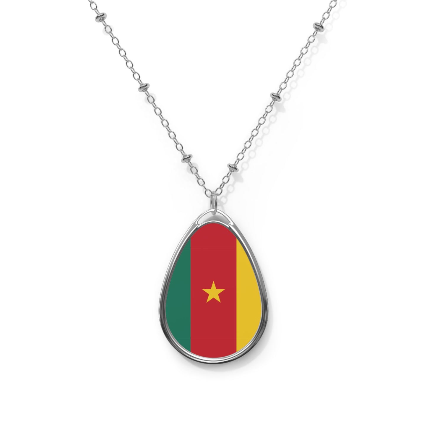 Cameroon Flag Oval Necklace | Cameroonian Heritage Jewelry | Rep Ya Flag