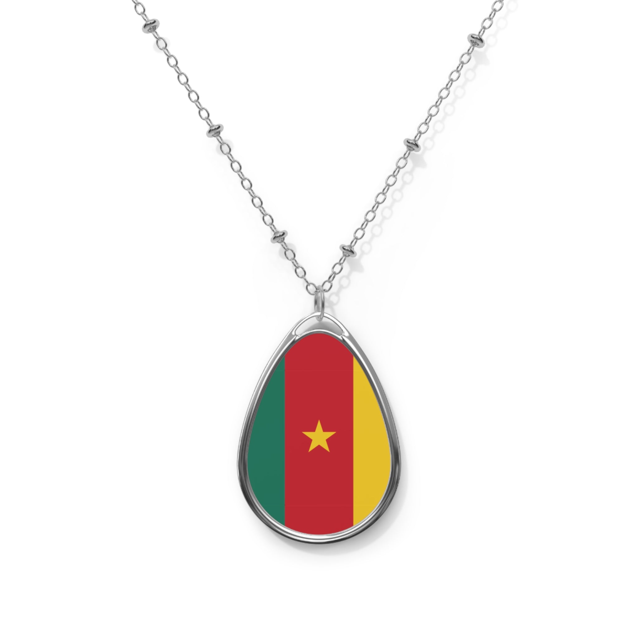 Cameroon Flag Oval Necklace | Cameroonian Heritage Jewelry | Rep Ya Flag