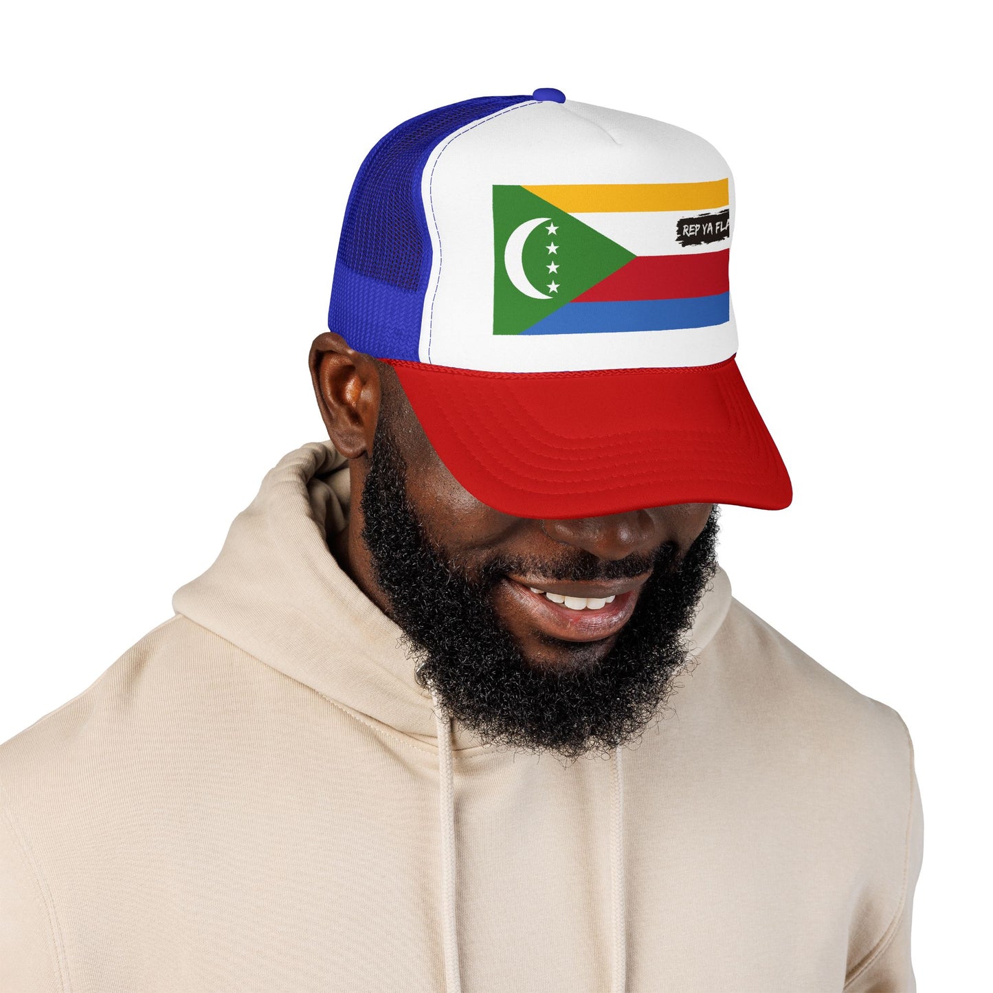 Comoros Flag Foam Trucker Hat | Comorian Pride Snapback Cap | Rep Ya Flag