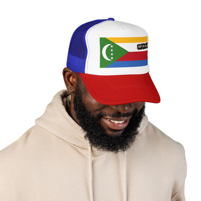 Comoros Flag Foam Trucker Hat | Comorian Pride Snapback Cap | Rep Ya Flag