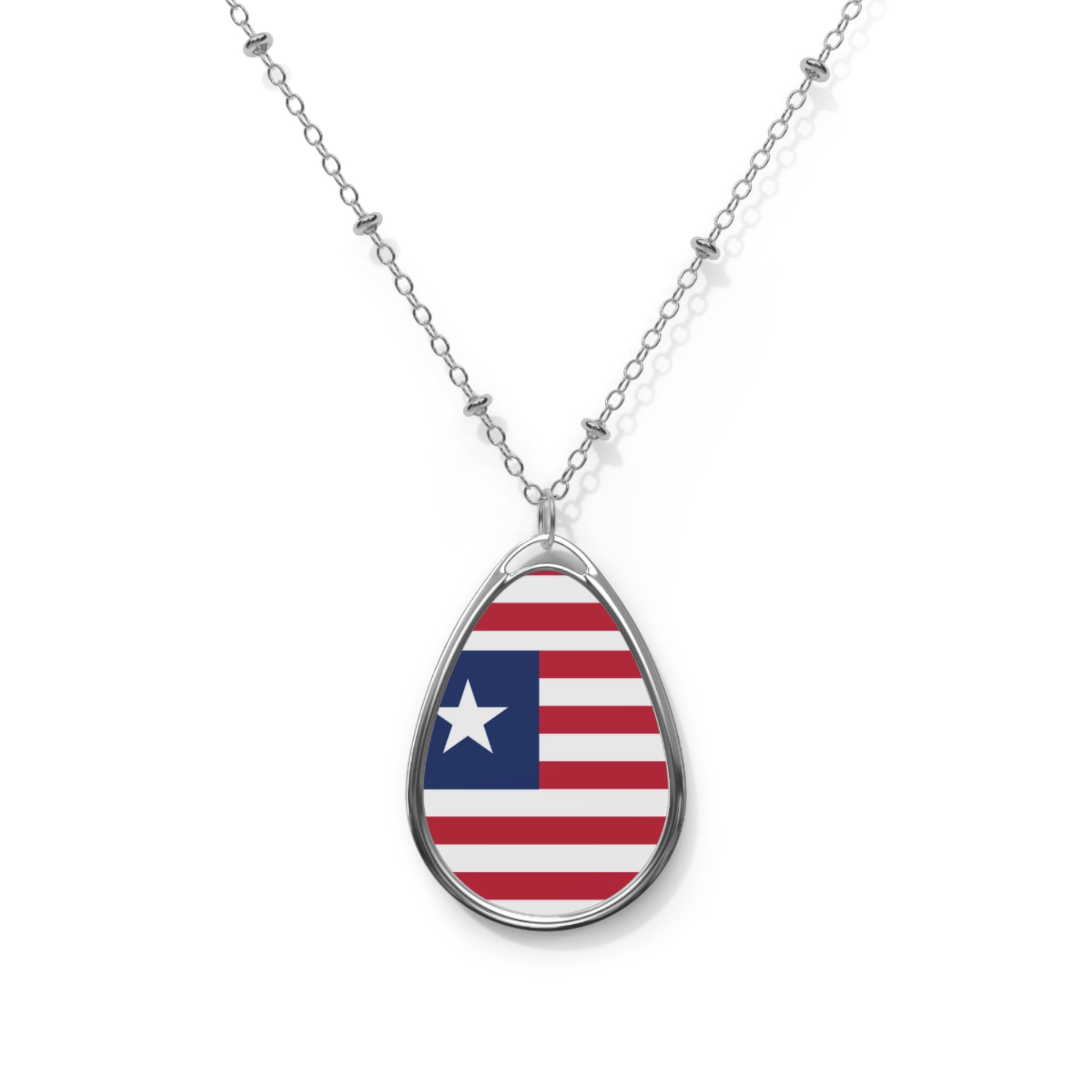 Liberia Flag Oval Necklace | Liberian Heritage Pendant | Rep Ya Flag