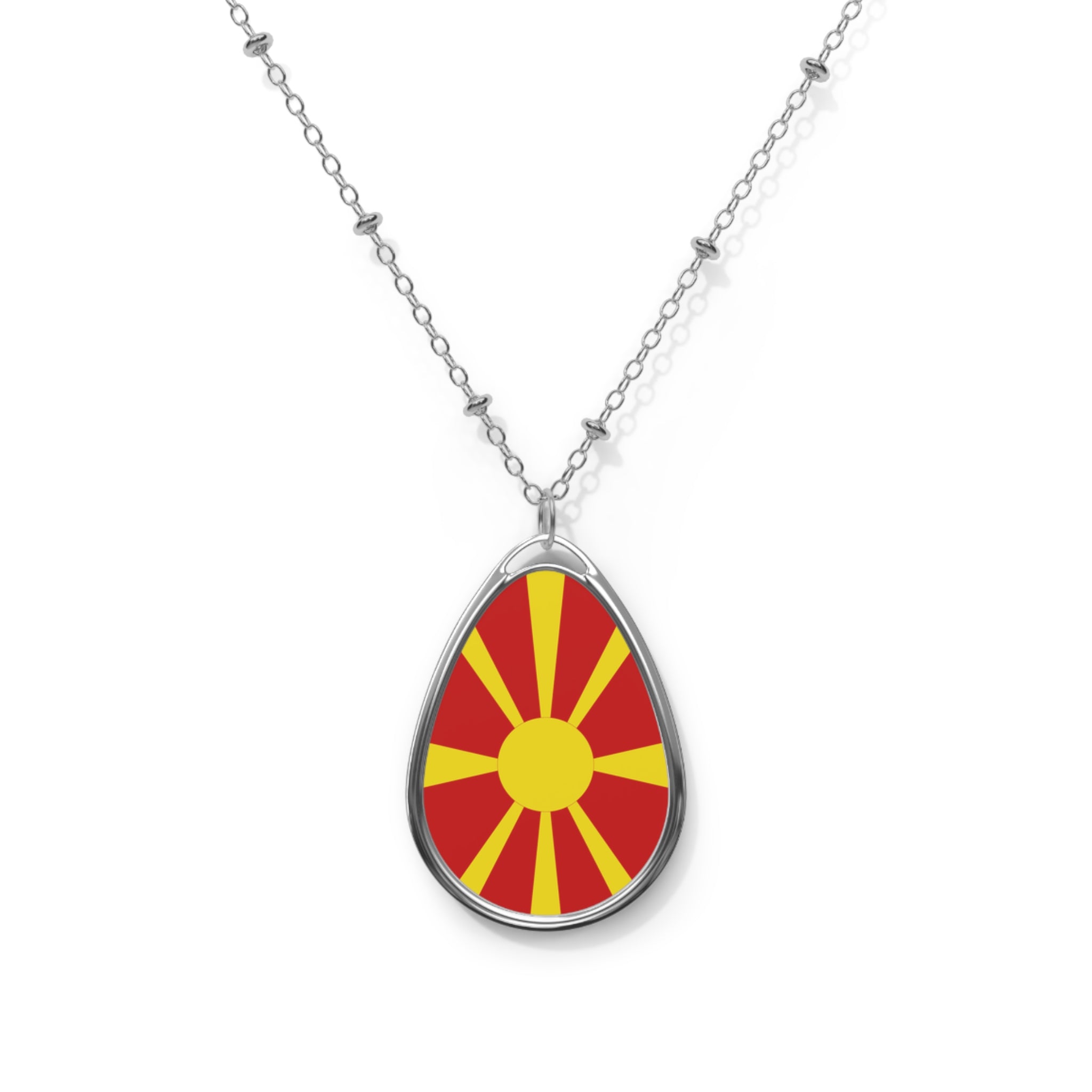 North Macedonia Flag Oval Necklace | Macedonian Flag Pendant | Heritage Jewelry | Cultural Gift | Rep Ya Flag
