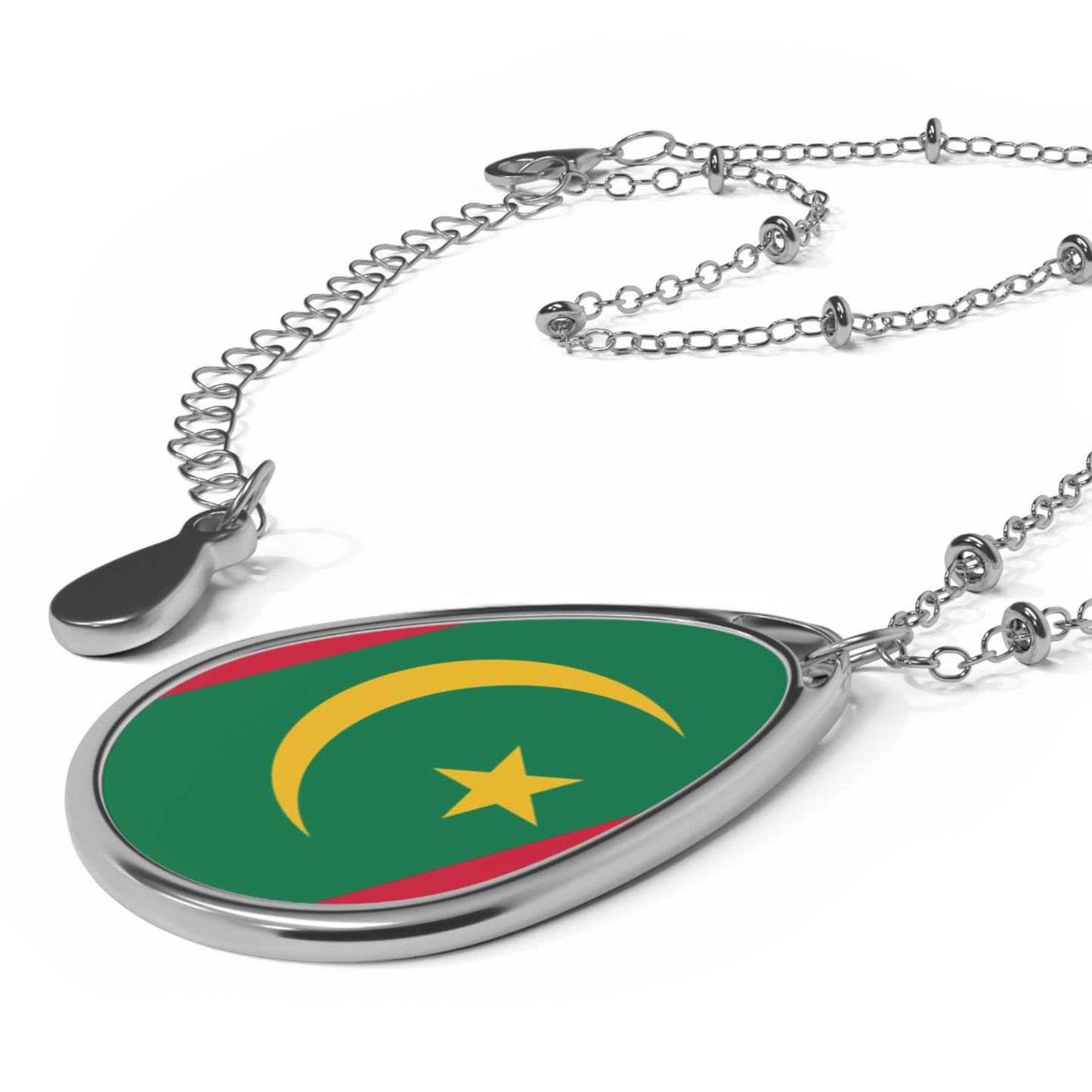 Mauritania Flag Oval Necklace | Mauritanian Heritage Pendant | Rep Ya Flag