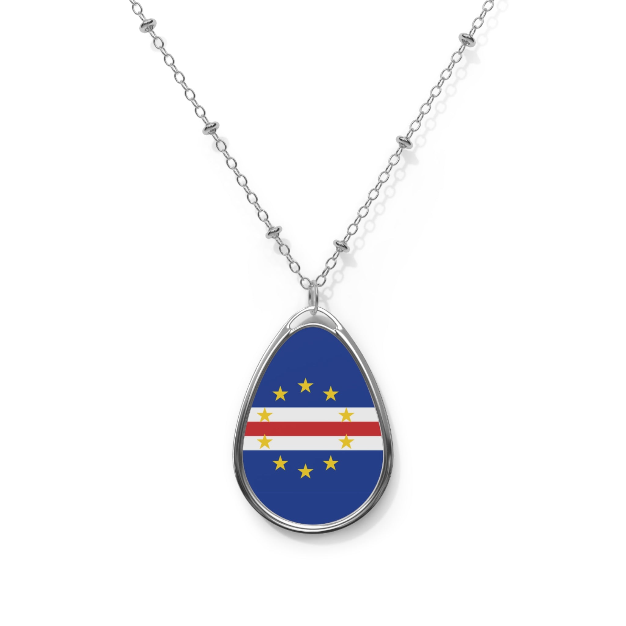 Cabo Verde Oval Necklace | Cape Verde Flag Pendant | Rep Ya Flag