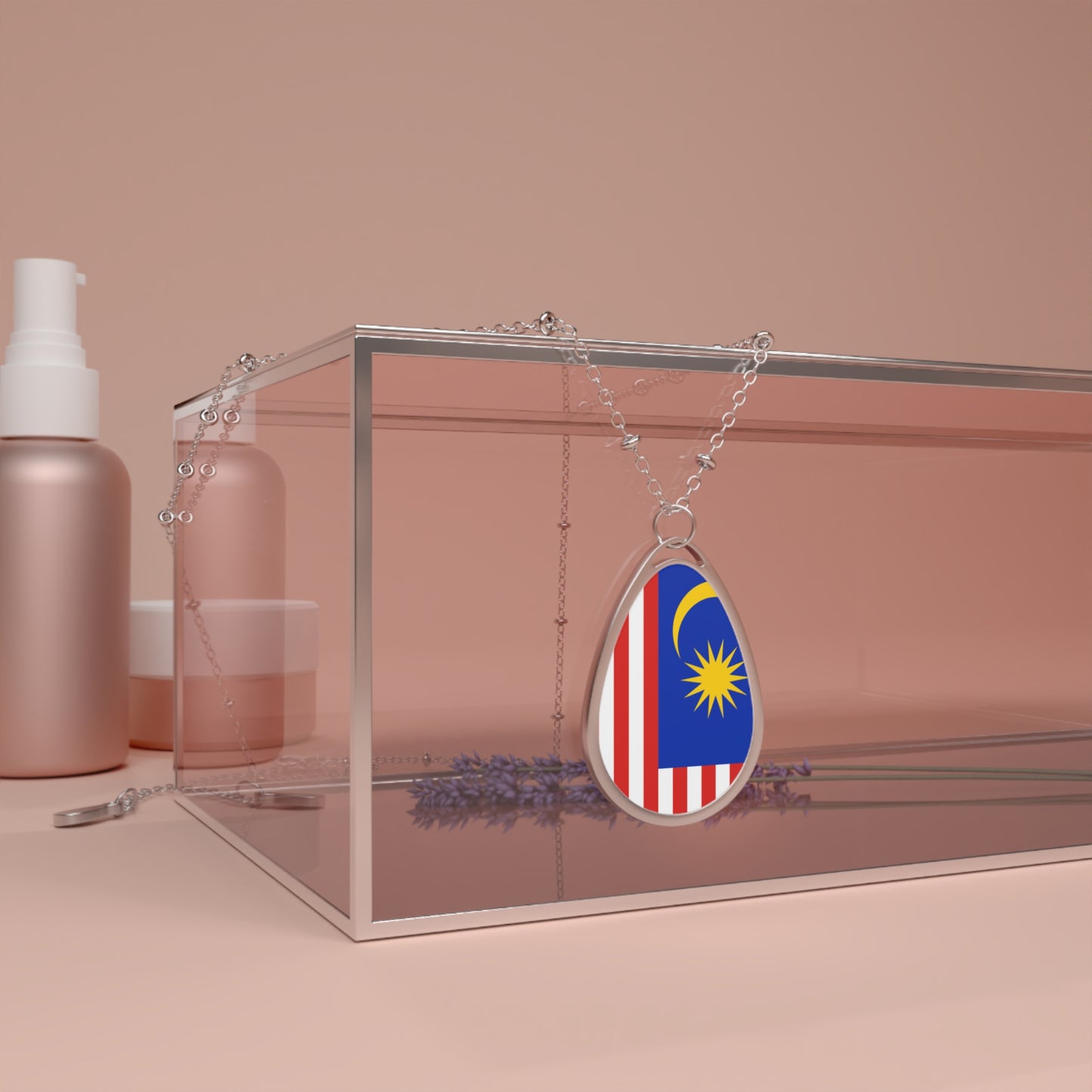 Malaysia Flag Oval Necklace | Malaysian Heritage Pendant | Rep Ya Flag