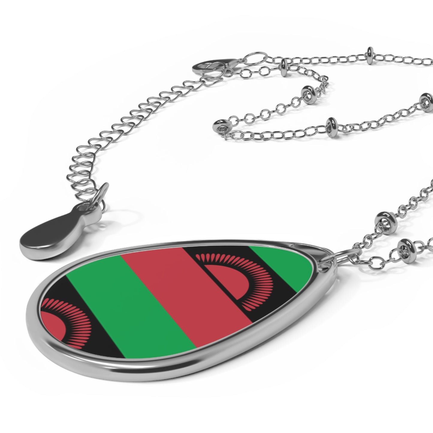 Malawi Flag Oval Necklace | Malawian Heritage Pendant | Rep Ya Flag