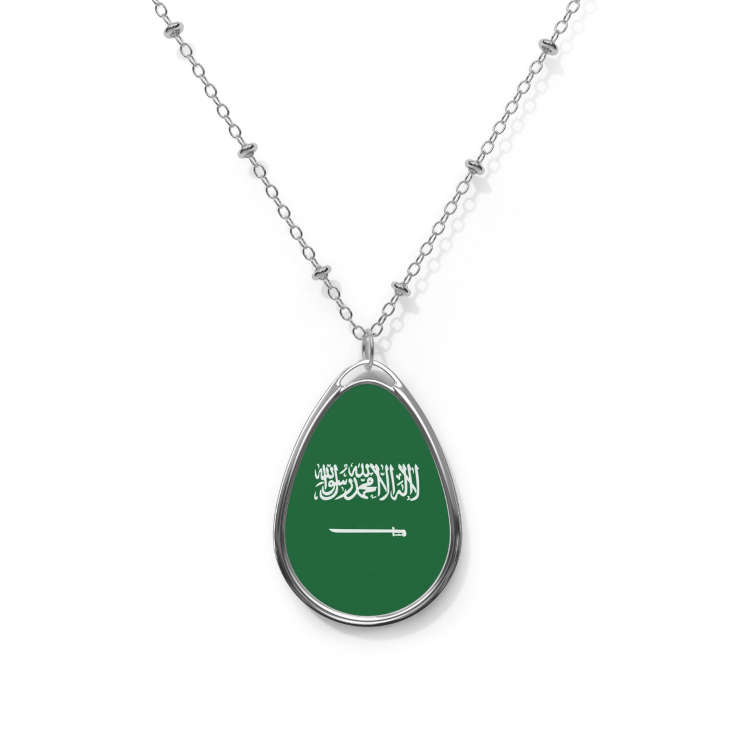 Saudi Arabia Flag Oval Necklace | Saudi Heritage Pendant | Rep Ya Flag