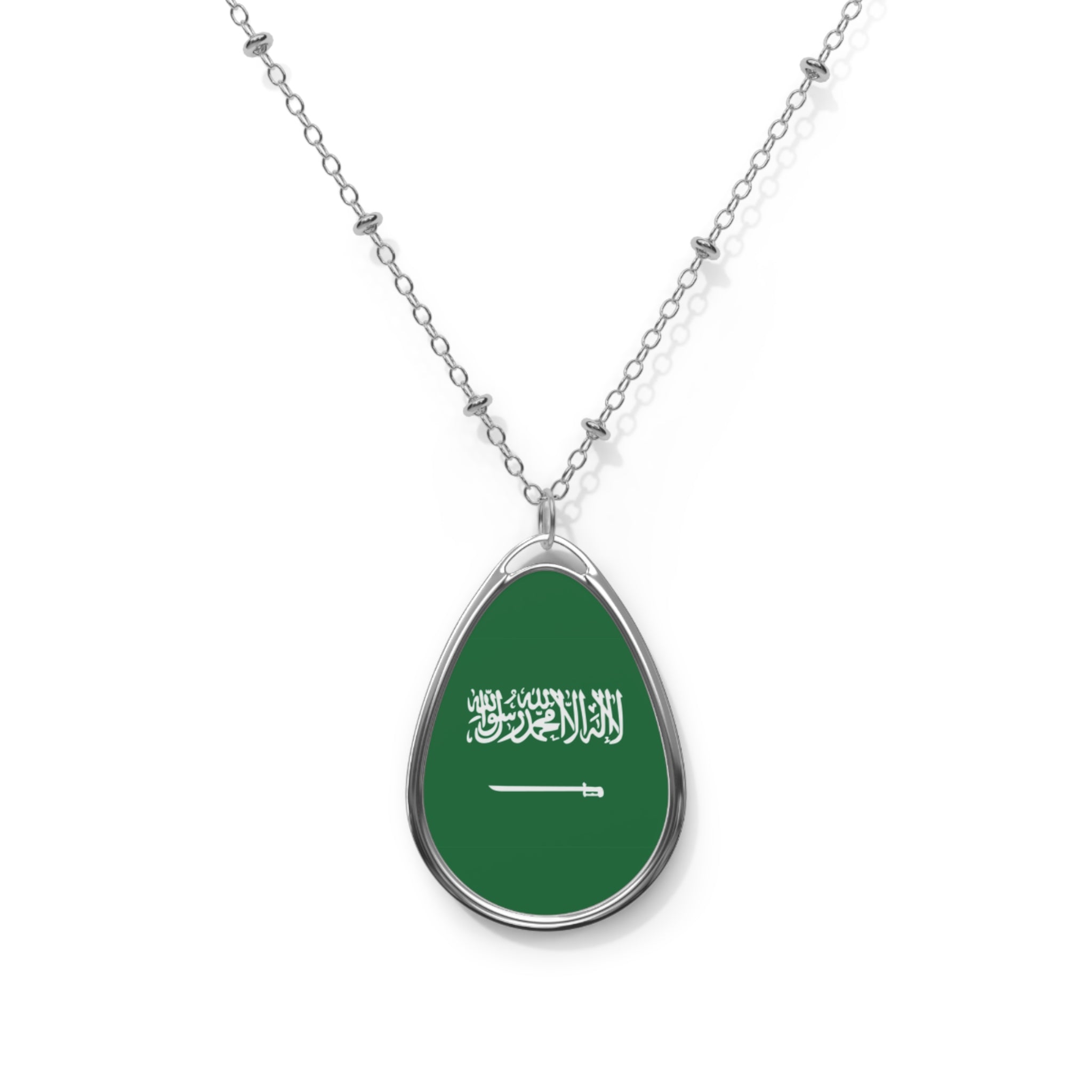 Saudi Arabia Flag Oval Necklace | Saudi Heritage Pendant | Rep Ya Flag
