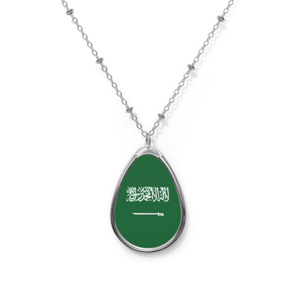 Saudi Arabia Flag Oval Necklace | Saudi Heritage Pendant | Rep Ya Flag