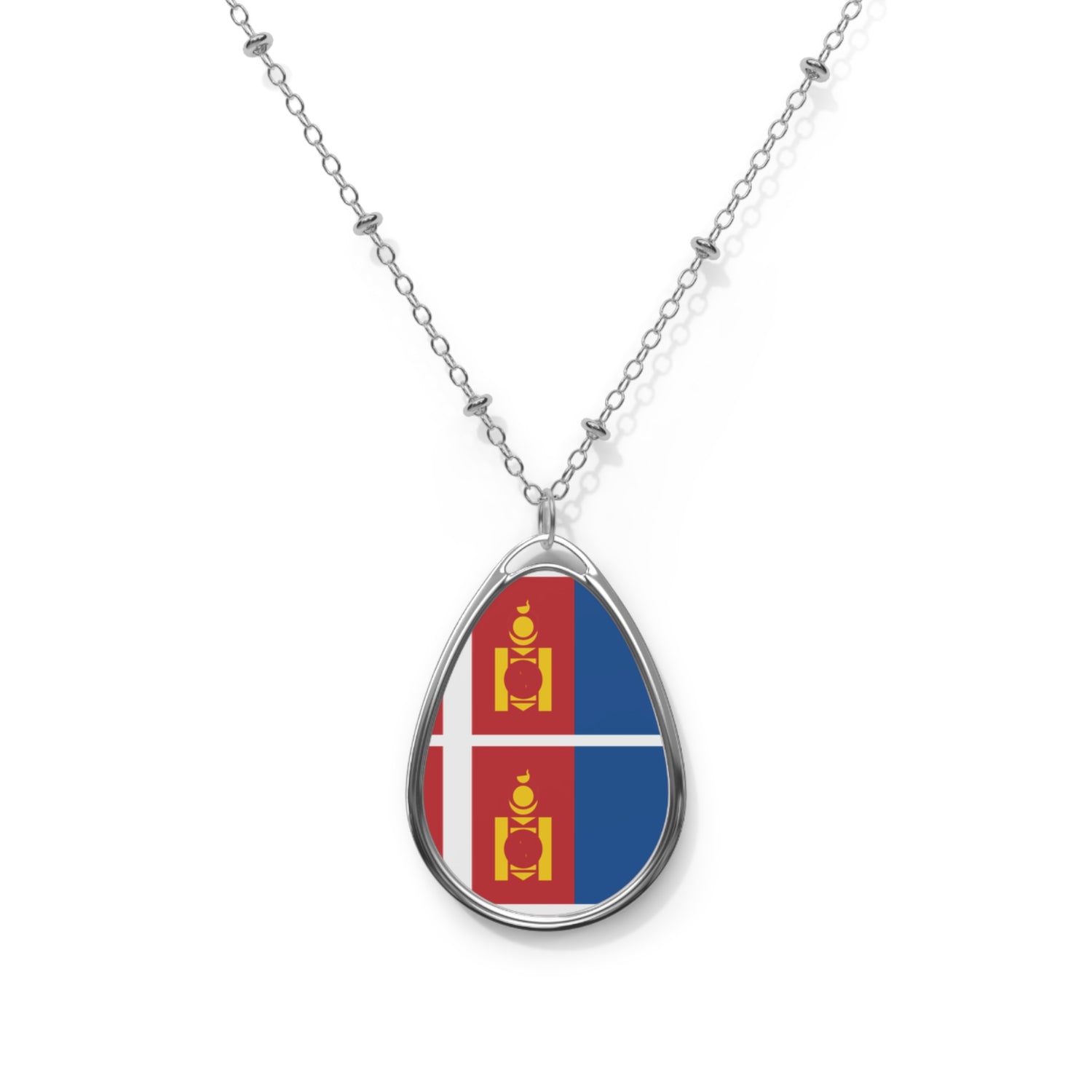 Mongolia Flag Oval Necklace | Mongolian Heritage Jewelry | Rep Ya Flag Pendant Necklace