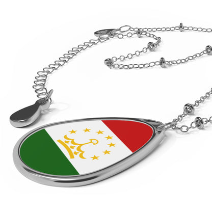 Tajikistan Flag Oval Necklace
