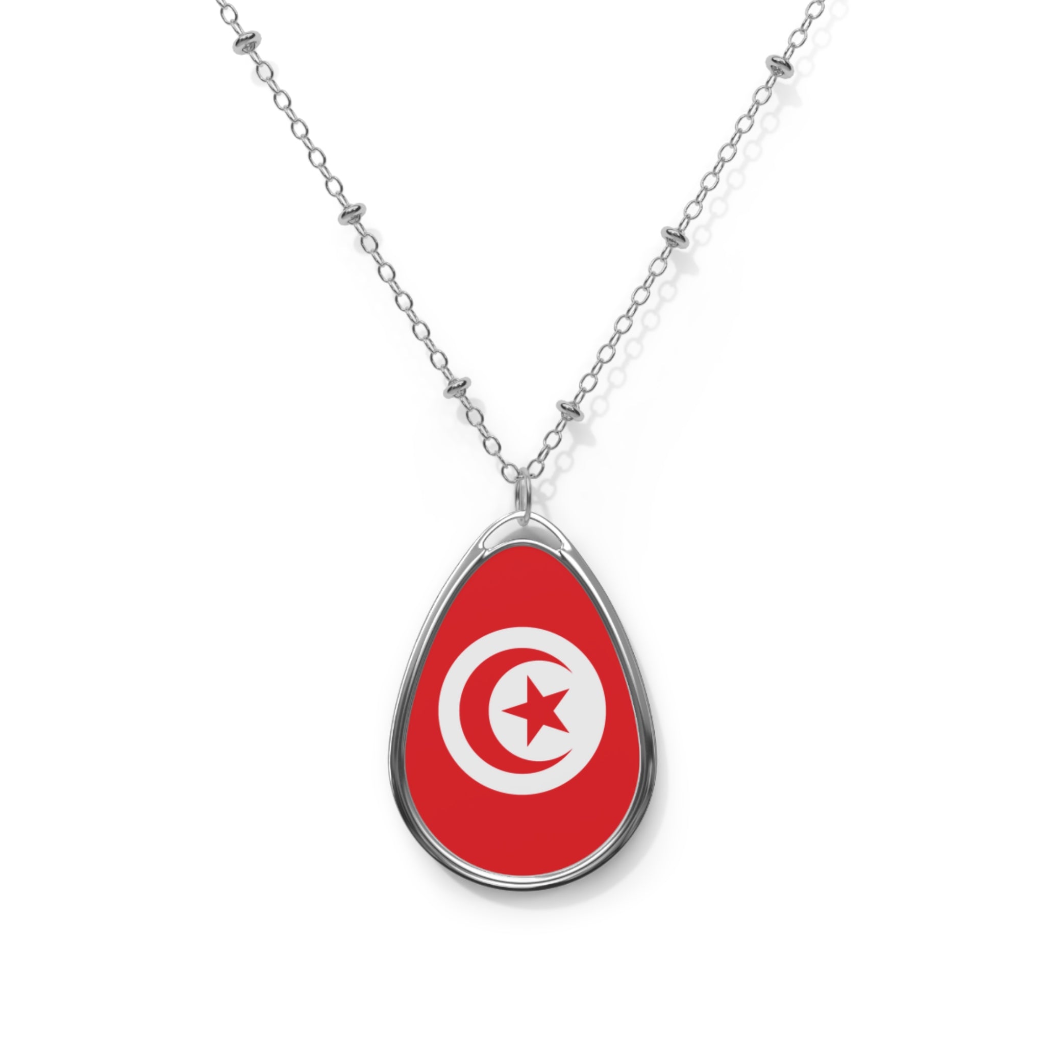 Tunisia Flag Oval Necklace