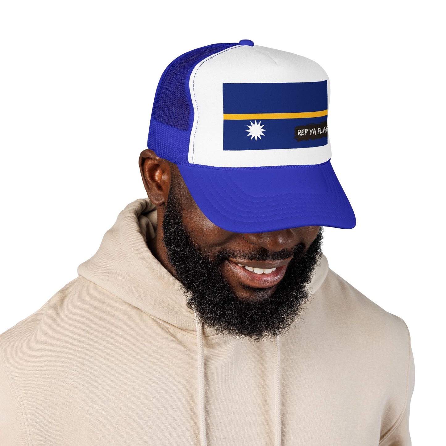 Nauru Flag Foam Trucker Hat | Nauruan Pride Snapback Cap | Rep Ya Flag