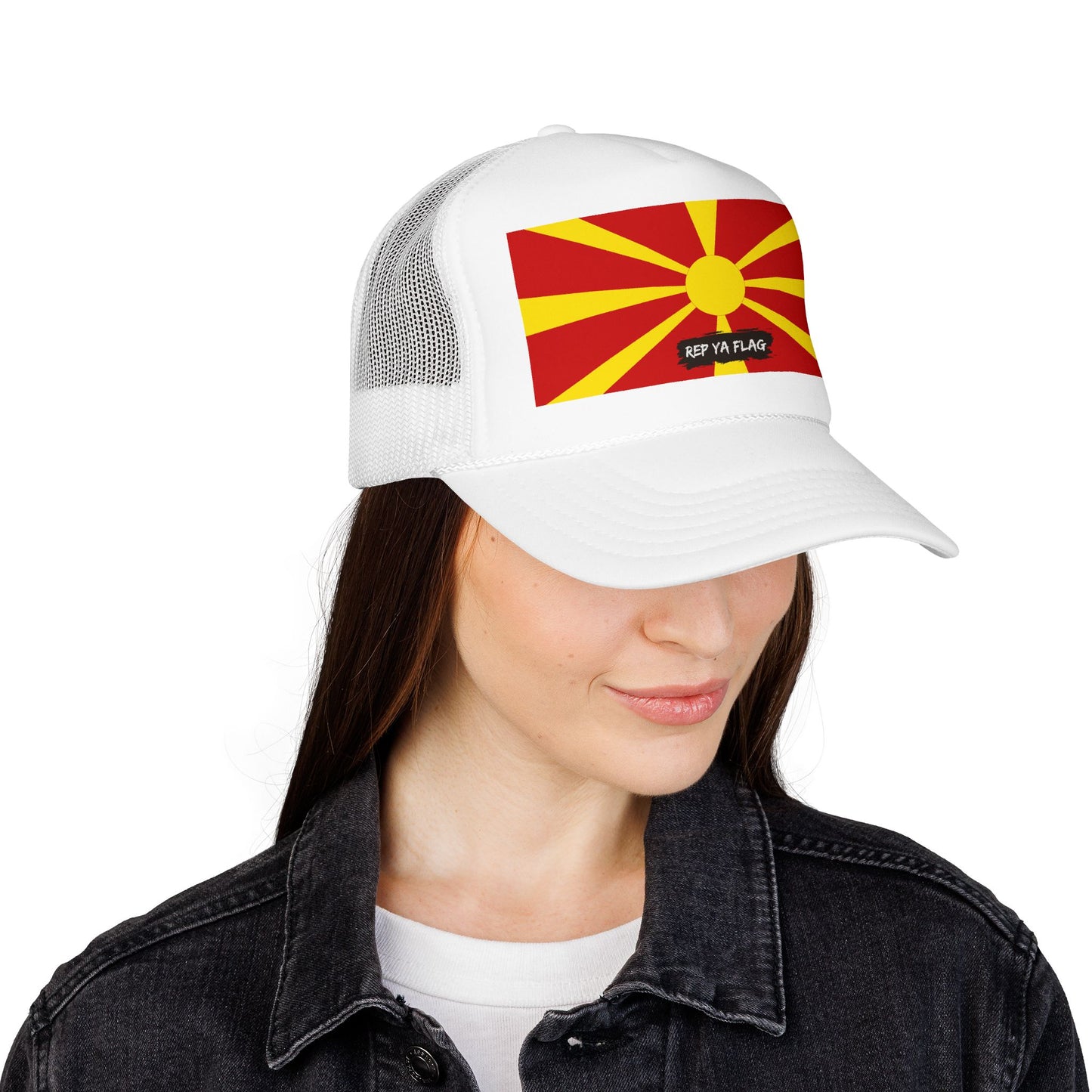 North Macedonia Flag Foam Trucker Hat | Macedonian Pride Snapback Cap | Rep Ya Flag