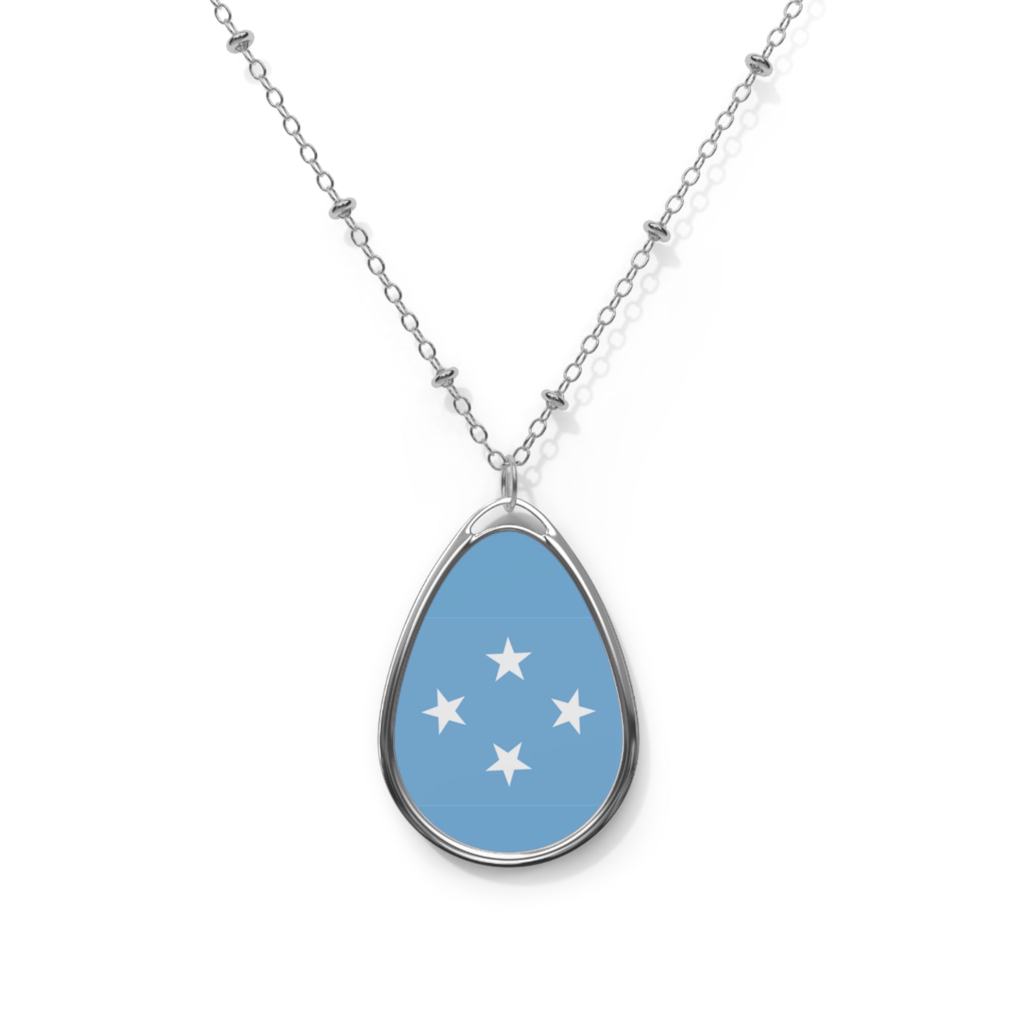 Micronesia Flag Oval Necklace | Micronesian Heritage Jewelry | Rep Ya Flag Pendant Necklace