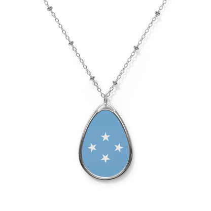 Micronesia Flag Oval Necklace | Micronesian Heritage Jewelry | Rep Ya Flag Pendant Necklace