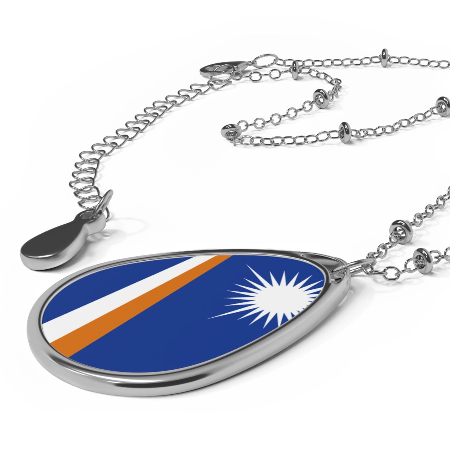 Marshall Islands Flag Oval Necklace | Marshallese Heritage Pendant | Rep Ya Flag