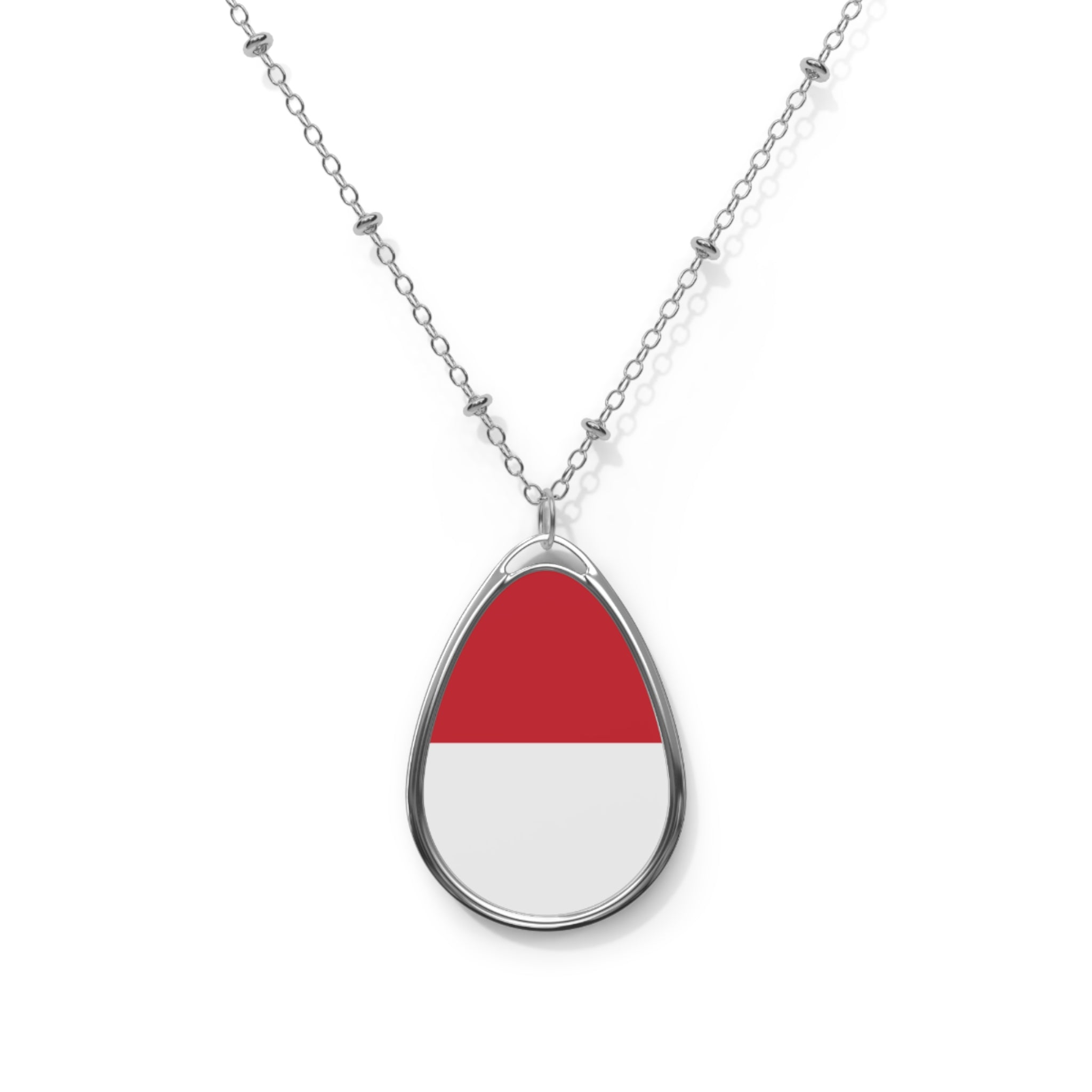 Monaco Flag Oval Necklace | Monegasque Heritage Jewelry | Rep Ya Flag Pendant Necklace