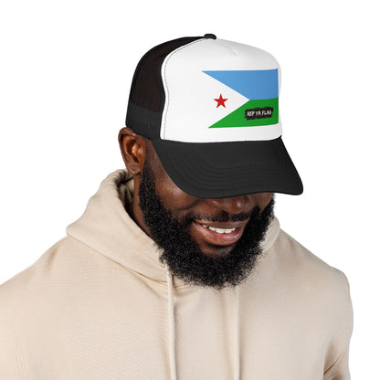 Djibouti Flag Foam Trucker Hat | Djiboutian Pride Snapback Cap | Rep Ya Flag