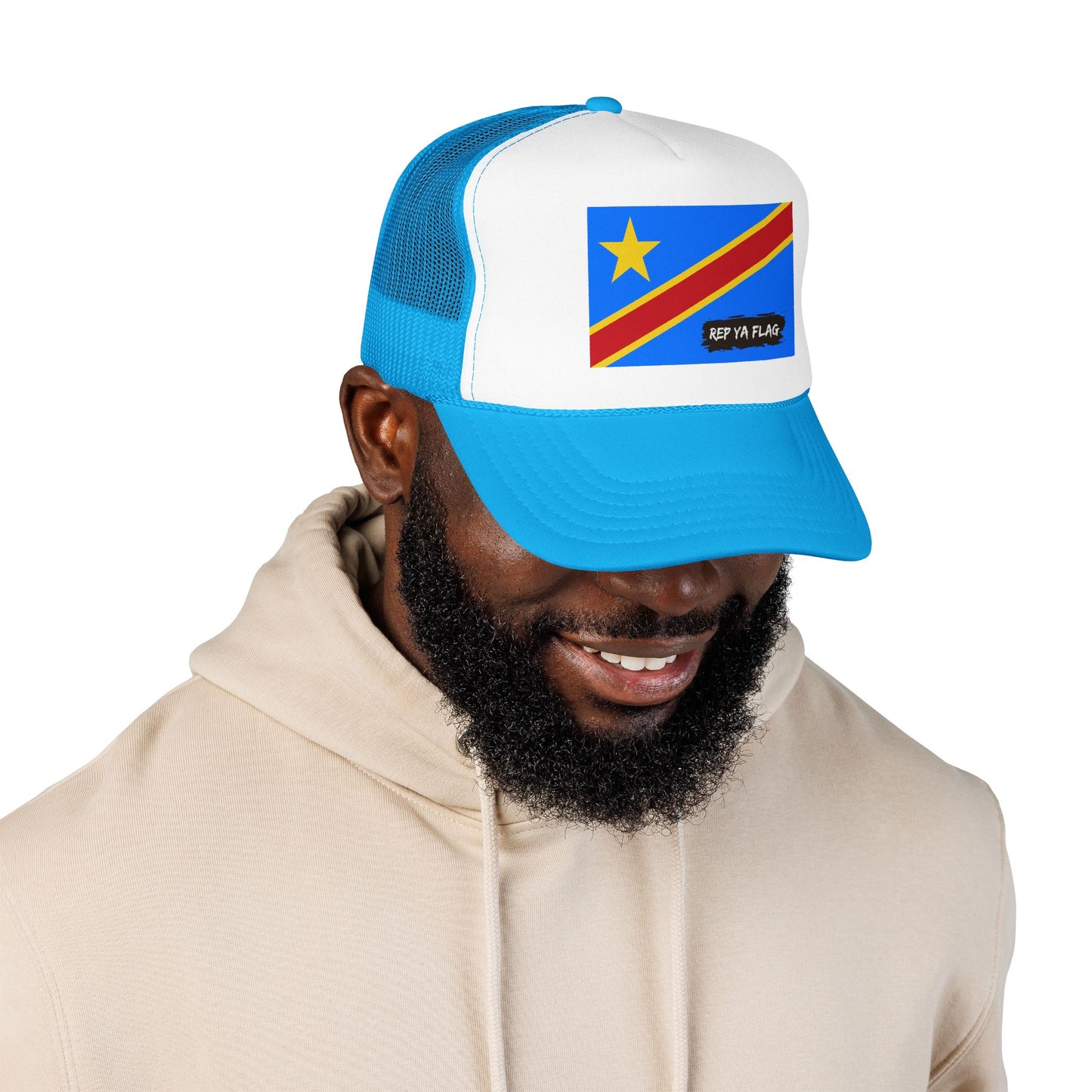 Democratic Republic of the Congo Flag Foam Trucker Hat | Congolese Pride Snapback Cap | Rep Ya Flag