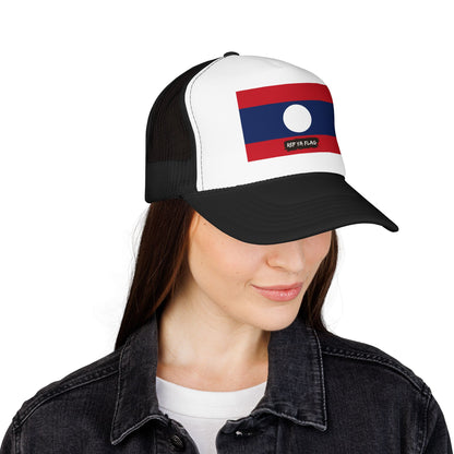 Laos Flag Foam Trucker Hat | Laotian Pride Snapback Cap | Rep Ya Flag