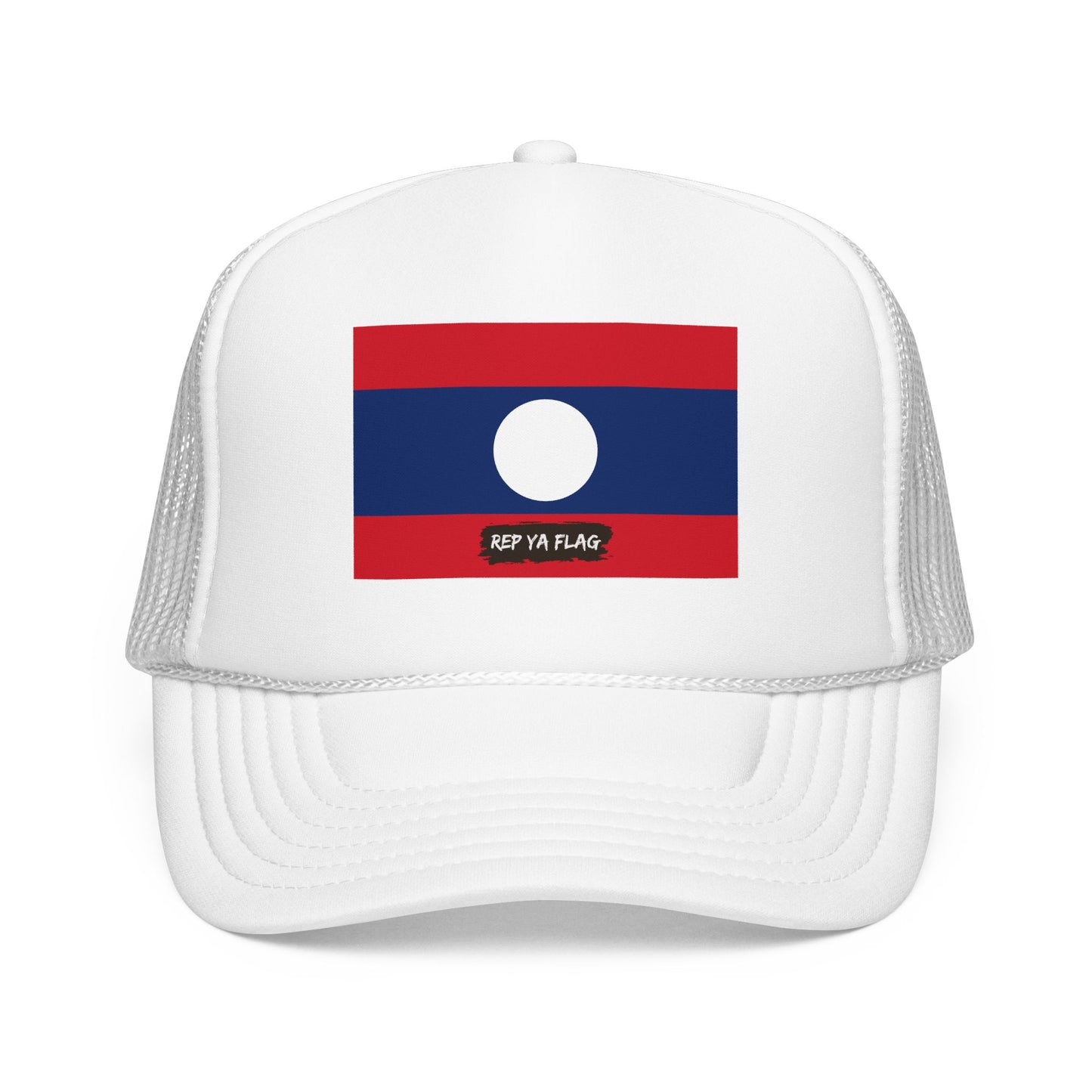Laos Flag Foam Trucker Hat | Laotian Pride Snapback Cap | Rep Ya Flag