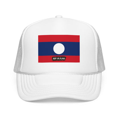 Laos Flag Foam Trucker Hat | Laotian Pride Snapback Cap | Rep Ya Flag