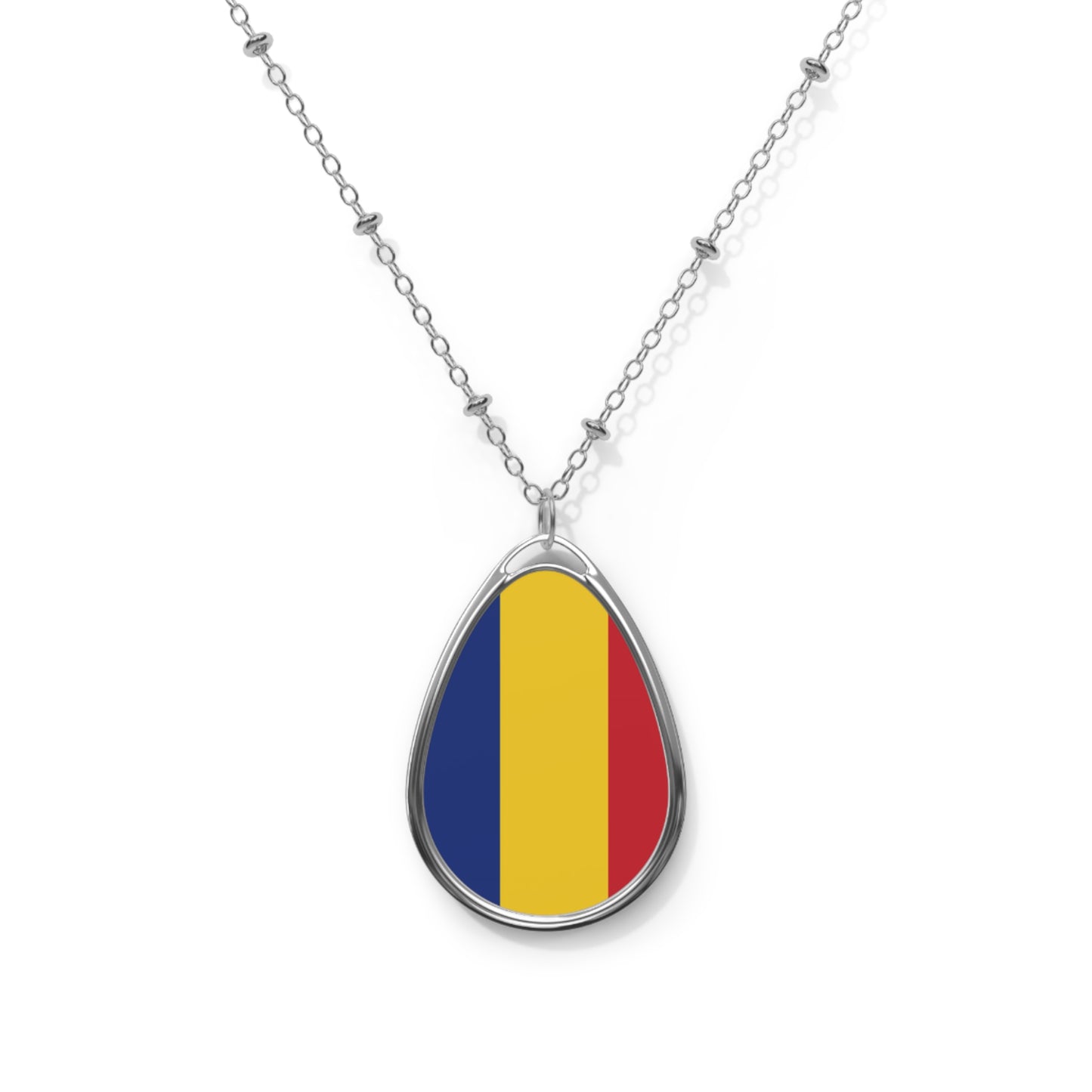 Romania Flag Oval Necklace | Romanian Heritage Pendant | Rep Ya Flag