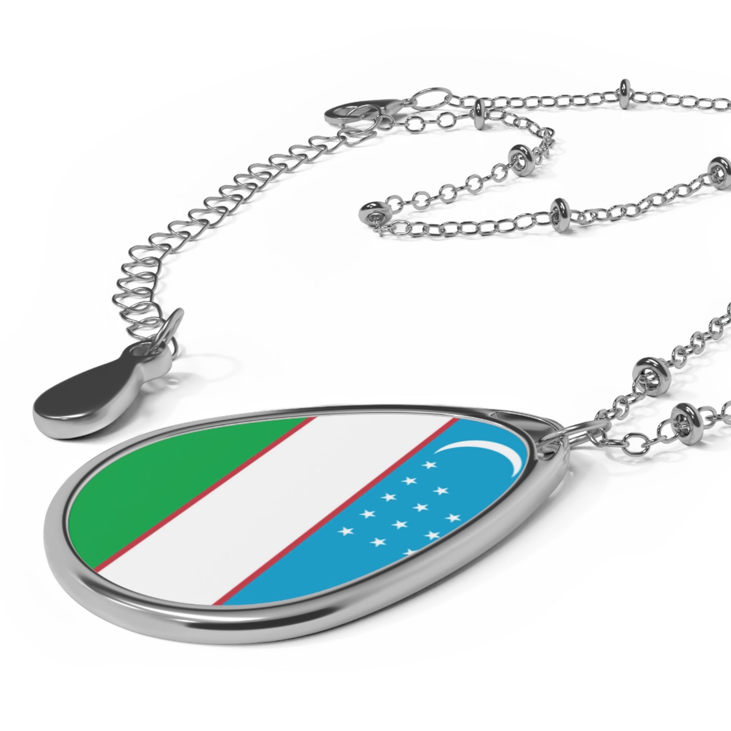 Uzbekistan Flag Oval Necklace