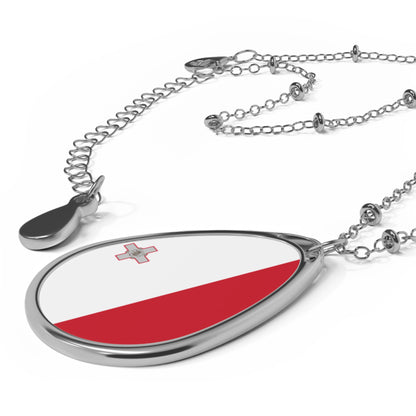 Malta Flag Oval Necklace | Maltese Heritage Pendant | Rep Ya Flag