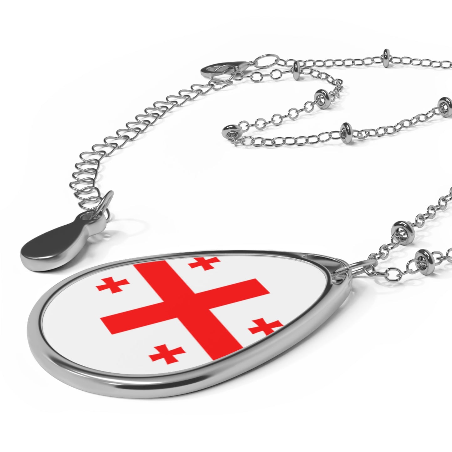 Georgia Flag Oval Necklace | Georgian Heritage Pendant | Rep Ya Flag