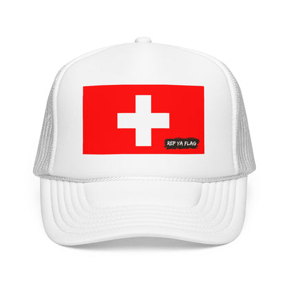 Switzerland Flag Foam Trucker Hat | Rep Ya Flag design