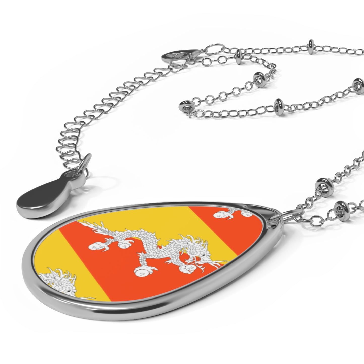 Bhutan Flag Oval Necklace | Bhutanese Heritage Pendant | Rep Ya Flag