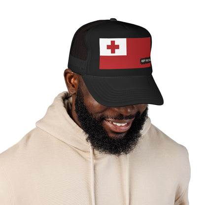 Tonga Flag Foam Trucker Hat | Rep Ya Flag design