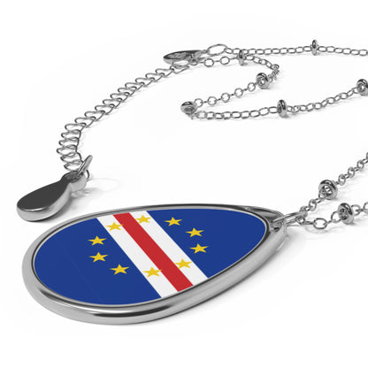 Cabo Verde Oval Necklace | Cape Verde Flag Pendant | Rep Ya Flag