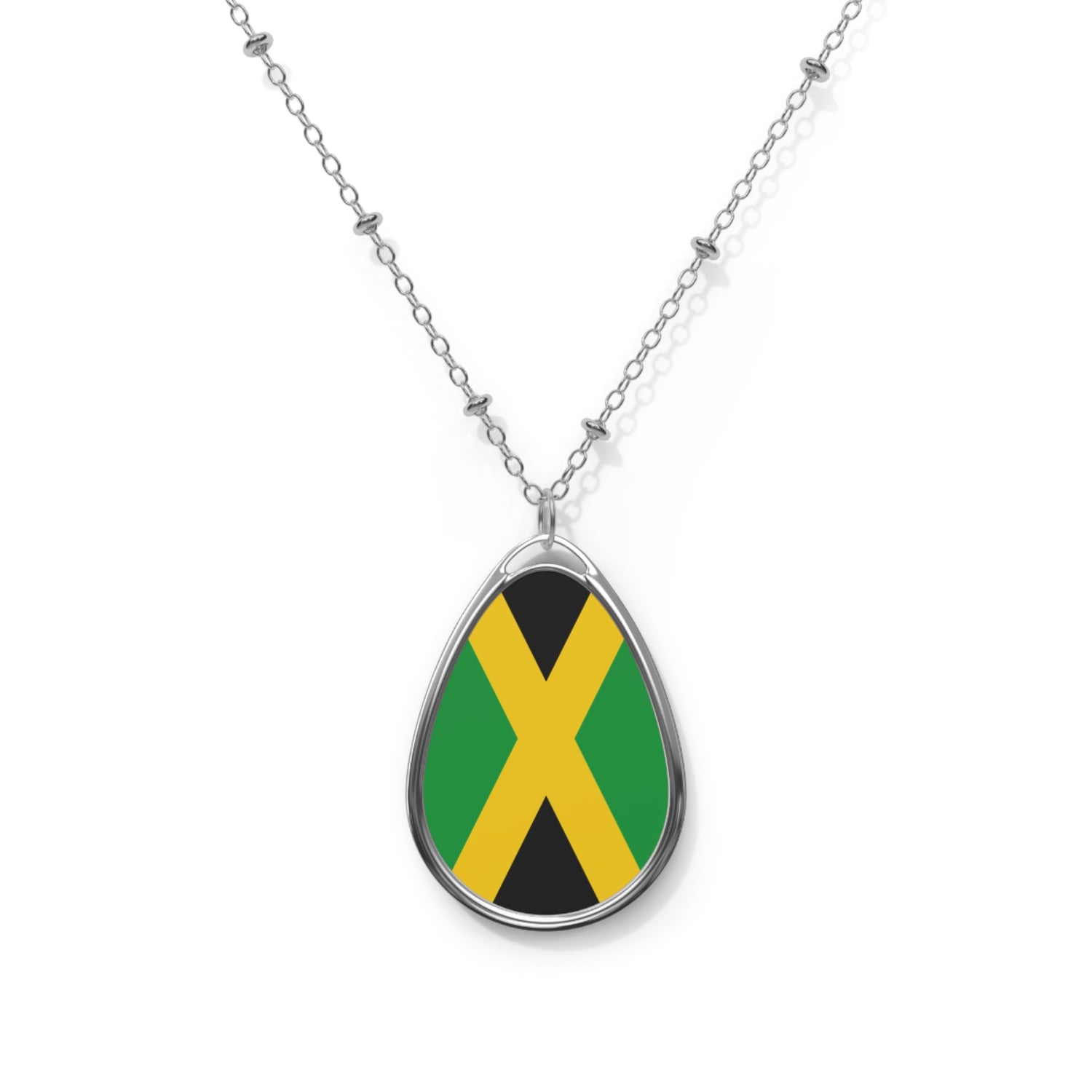 Jamaica Flag Oval Necklace | Jamaican Heritage Pendant | Rep Ya Flag