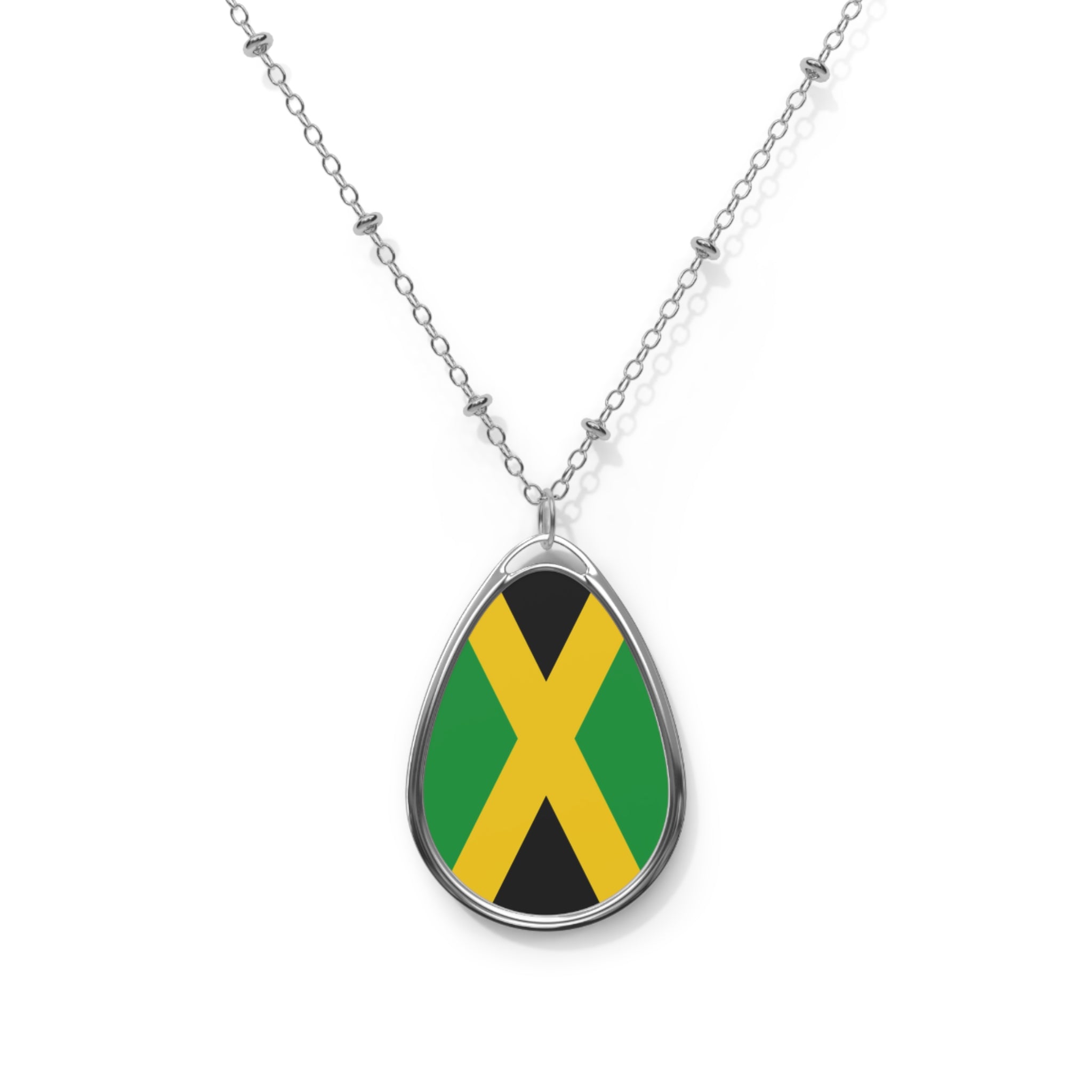 Jamaica Flag Oval Necklace | Jamaican Heritage Pendant | Rep Ya Flag