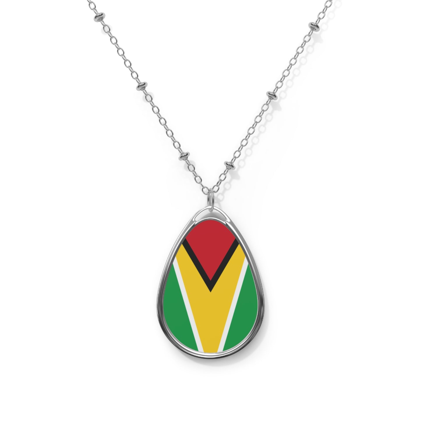 Guyana Flag Oval Necklace | Guyanese Heritage Pendant | Rep Ya Flag