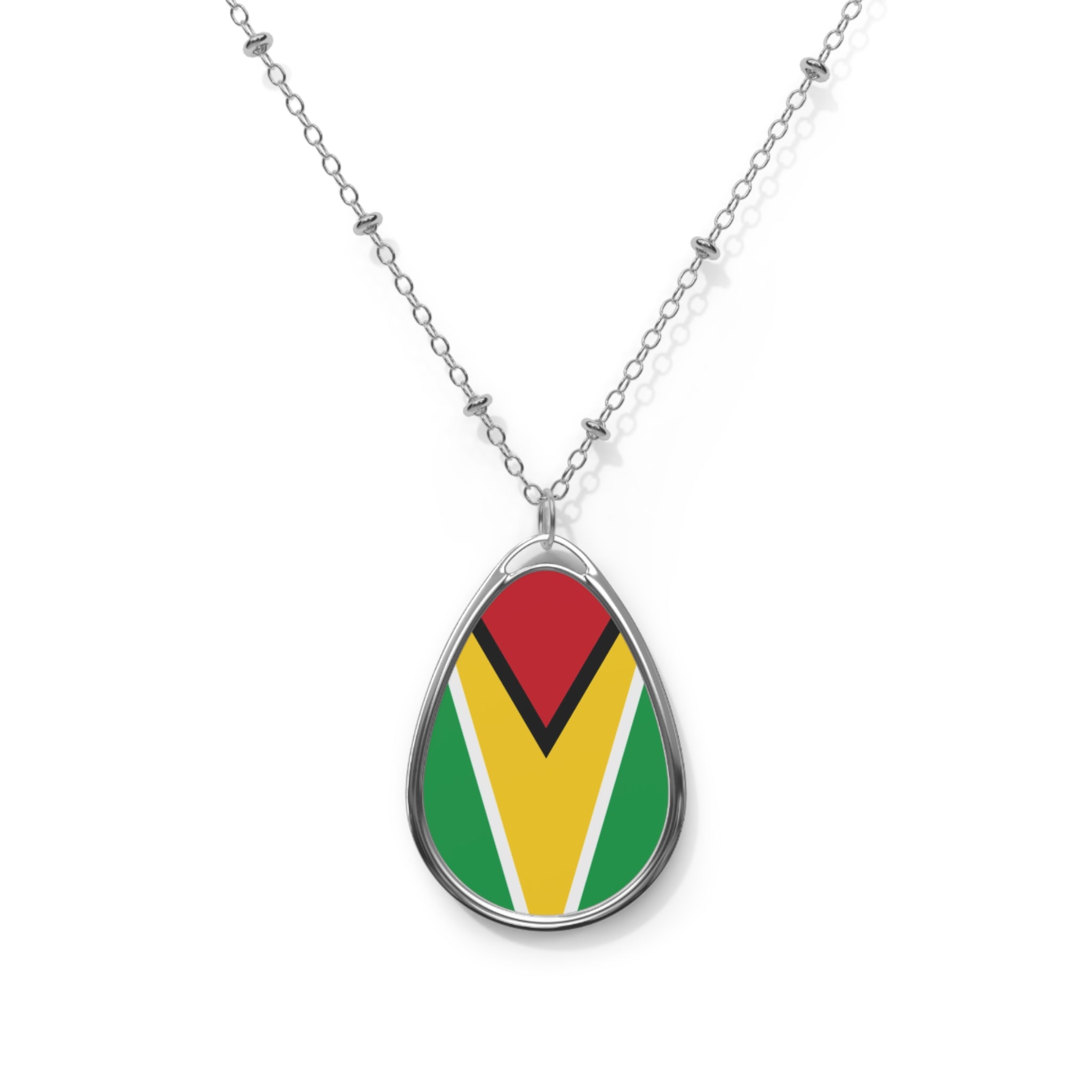 Guyana Flag Oval Necklace | Guyanese Heritage Pendant | Rep Ya Flag